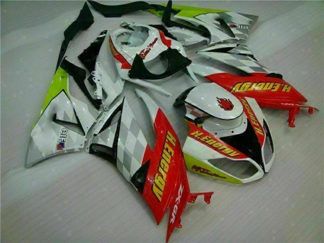 Custom 2009-2012 White Red H. Energy Kawasaki ZX6R Motorcycle Fairings Kit