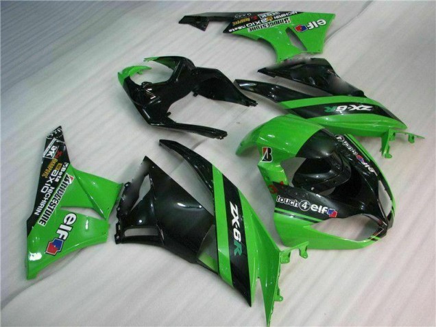 Custom 2009-2012 Black Green Kawasaki ZX6R Motorcycle Fairing