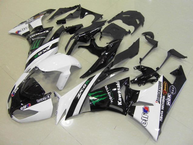 Aftermarket 2009-2012 White Monster Kawasaki ZX6R Moto Fairings