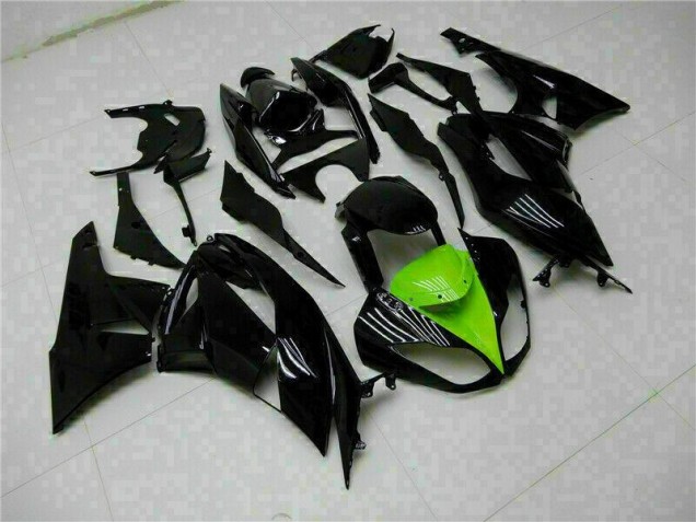 Custom 2009-2012 Black Green Kawasaki ZX6R Moto Fairings