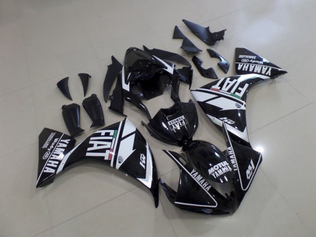 Custom 2012-2014 Black White Fiat Yamaha YZF R1 Motorcycle Fairings