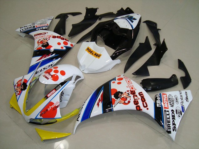 Custom 2012-2014 White Black Pepe Phone Yamaha YZF R1 Motorcycle Fairings Kit