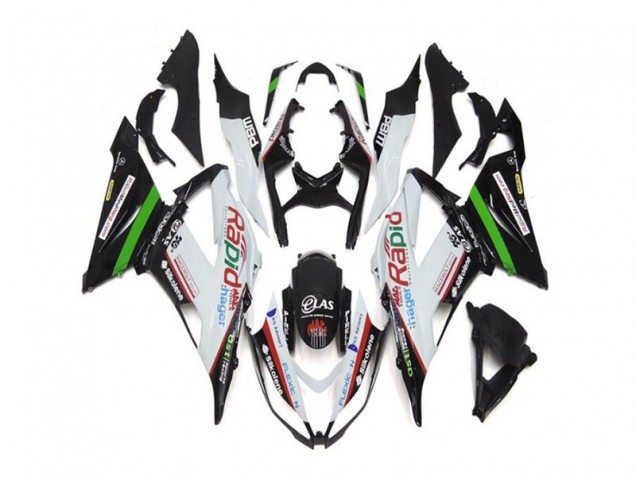 Custom 2013-2018 White Black Kawasaki ZX6R Replacement Motorcycle Fairings