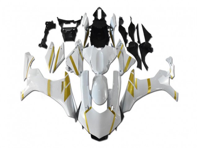 Custom 2015-2019 White Gold Yamaha YZF R1 Motorbike Fairing Kits