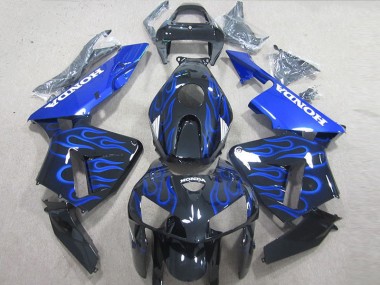 Custom 2005-2006 Black Blue Flame Honda CBR600RR Bike Fairings