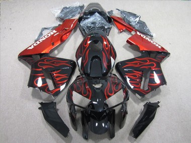 Custom 2005-2006 Black Red Flame Honda CBR600RR Motorcycle Fairings Kits