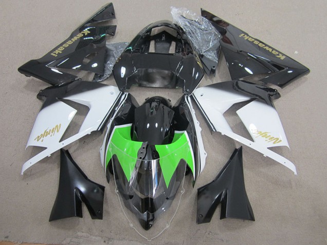 Custom 2003-2005 Black White Gold Ninja Kawasaki ZX10R Motorcycle Fairing Kit