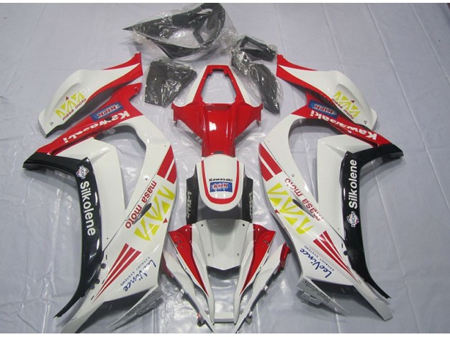 Aftermarket 2011-2015 White Red Silkolene Kawasaki ZX10R Motorcycle Fairings Kit