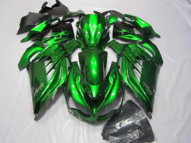 Aftermarket 2012-2021 Green White Ninja Decal Kawasaki ZX14R ZZR1400 Bike Fairings