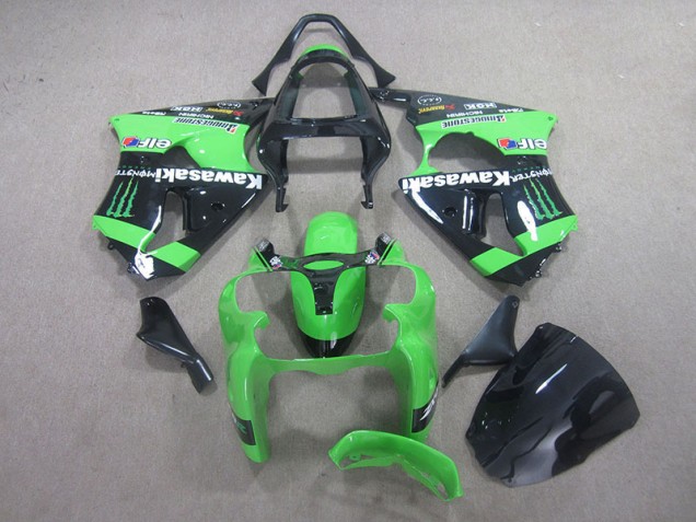 Custom 2000-2002 Black Green Monster Kawasaki ZX6R Motor Fairings