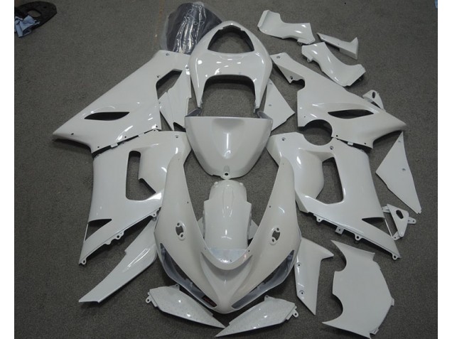 Custom 2005-2006 White Kawasaki ZX6R Motorcycle Fairings Kit