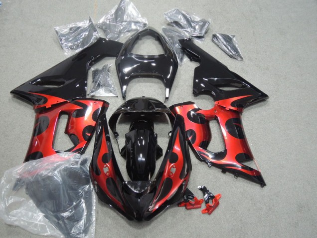 Custom 2005-2006 Black Red Kawasaki ZX6R Motorcycle Fairings