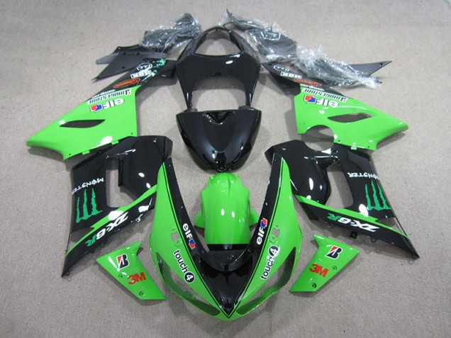 Custom 2005-2006 Black Green 3M Touch4 Monster Kawasaki ZX6R Motorbike Fairing