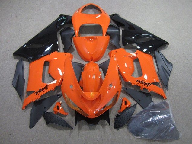 Custom 2005-2006 Orange Black Ninja Kawasaki ZX6R Bike Fairing