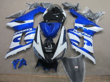 Custom 2005-2006 Blue White Kawasaki ZX6R Replacement Motorcycle Fairings