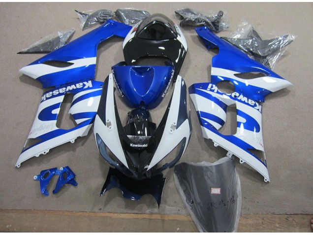 Custom 2005-2006 Blue White Kawasaki ZX6R Replacement Motorcycle Fairings