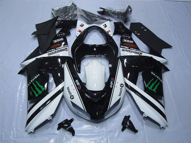 Custom 2007-2008 Black White Monster Touch4 Kawasaki ZX6R Bike Fairings