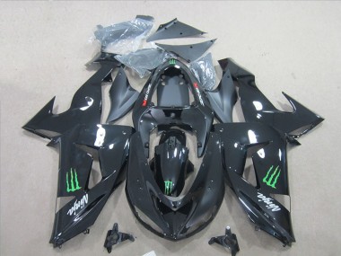 Custom 2007-2008 Black Ninja Green Monster Kawasaki ZX6R Bike Fairing Kit