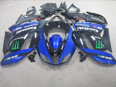 Custom 2007-2008 Black Blue Monster Kawasaki ZX6R Motorcycle Replacement Fairings