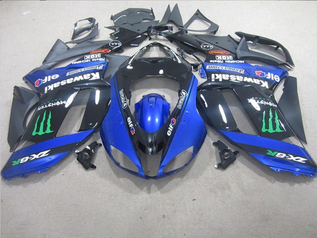 Custom 2007-2008 Black Blue Monster Kawasaki ZX6R Motorcycle Replacement Fairings