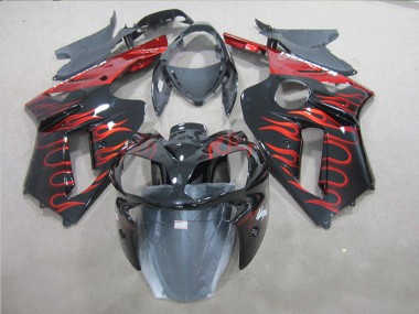 Custom 2007-2008 Black Red Flame Kawasaki ZX6R Replacement Fairings