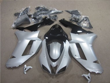 Custom 2007-2008 Silver Black Kawasaki ZX6R Motor Fairings