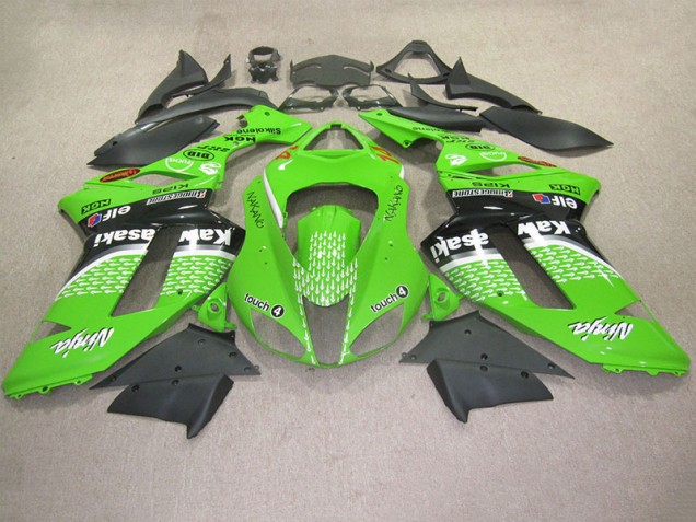 Custom 2007-2008 Green Touch 4 Kawasaki ZX6R Motorcycle Fairing Kits