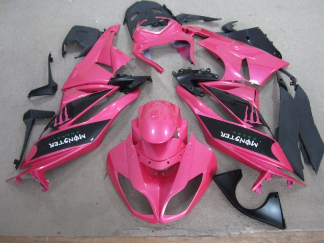 Custom 2009-2012 Pink Black Monster Kawasaki ZX6R Motor Fairings