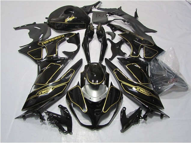 Aftermarket 2009-2012 Black Gold Kawasaki ZX6R Motorcycle Fairings Kit