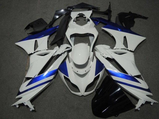 Custom 2009-2012 White Blue Kawasaki ZX6R Motorbike Fairings