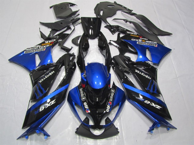 Aftermarket 2009-2012 Black Blue Monster Kawasaki ZX6R Motorcycle Fairing Kit