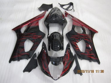 Custom 2003-2004 Black Red Flame Suzuki GSXR1000 Motorcycle Bodywork