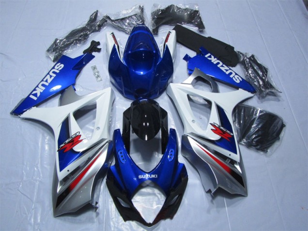 Custom 2007-2008 Blue White Suzuki GSXR1000 Bike Fairings