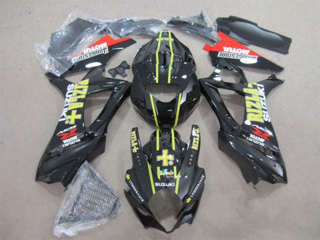 Custom 2007-2008 Black Yellow Rizla Suzuki GSXR1000 Bike Fairings