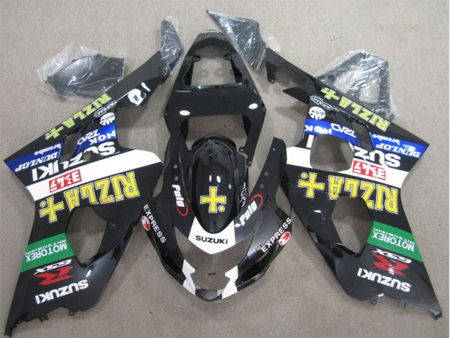 Custom 2004-2005 Black Yellow Rizla Suzuki GSXR600 Moto Fairings