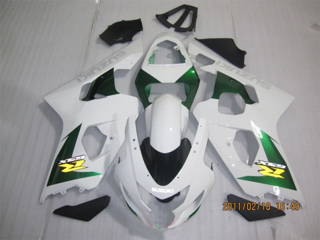 Custom 2004-2005 White Green Suzuki GSXR600 Motorbike Fairing Kits