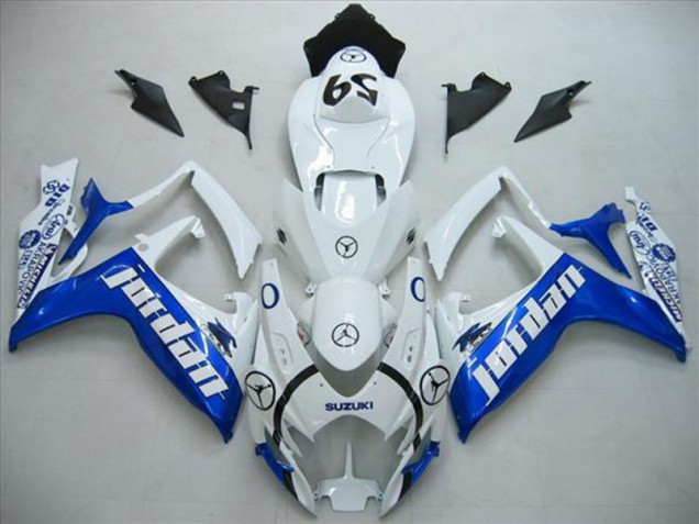 Custom 2006-2007 White Blue Jordan Suzuki GSXR600 Motorcycle Fairings Kit