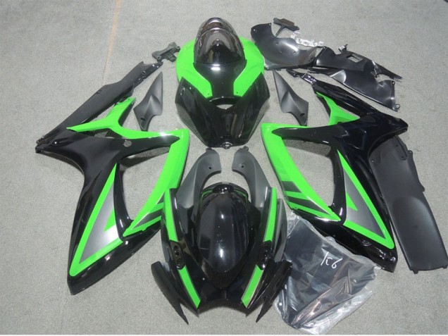 Custom 2006-2007 Black Green Suzuki GSXR600 Motorbike Fairing