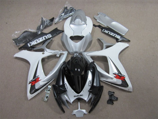 Custom 2006-2007 Black White Suzuki GSXR600 Motorcycle Fairing Kit