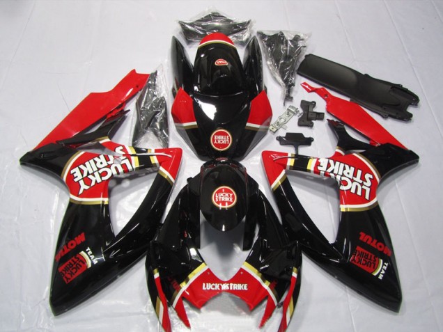 Custom 2006-2007 Black Red Lucky Strike Motul Suzuki GSXR600 Bike Fairing Kit