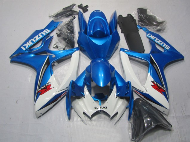 Custom 2006-2007 Blue White Suzuki GSXR600 Motorbike Fairing Kits