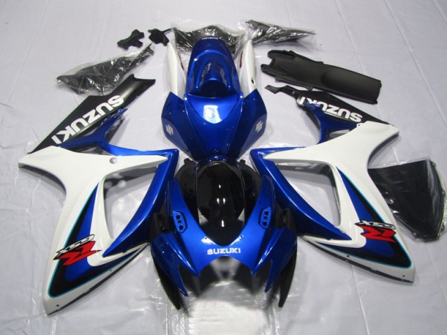 Custom 2006-2007 Blue White Suzuki GSXR600 Motorcycle Fairings Kits