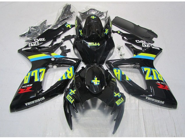 Custom 2006-2007 Black Yellow Rizla Suzuki GSXR600 Moto Fairings