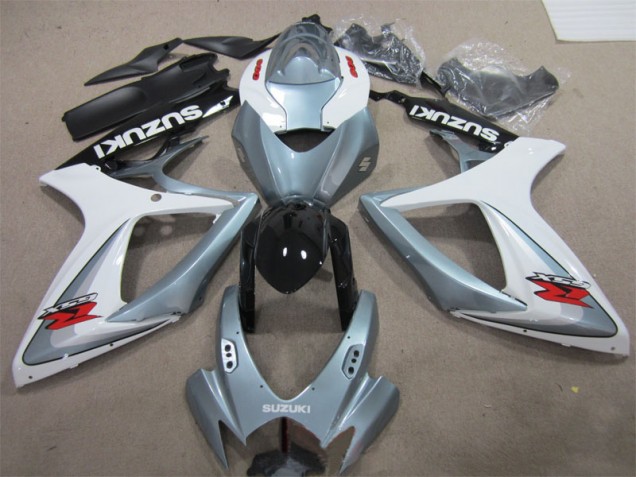 Custom 2006-2007 White Grey Suzuki GSXR600 Motorbike Fairings