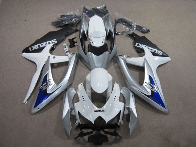 Custom 2008-2010 Silver Blue White Suzuki GSXR600 Motorcycle Fairings Kit