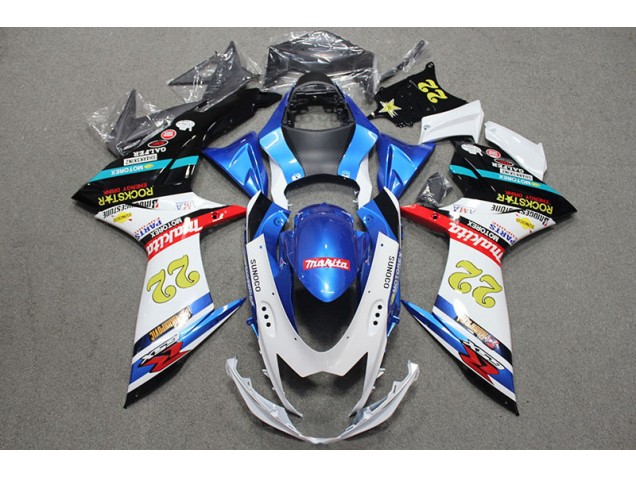 Custom 2011-2021 Blue White Red Rockstar 22 Suzuki GSXR600 Bike Fairing Kit