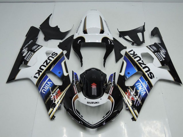 Aftermarket 2001-2003 Black White Blue Viru Suzuki GSXR750 Bike Fairings