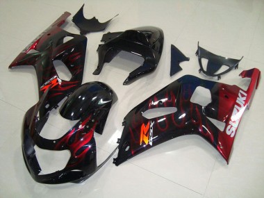 Aftermarket 2001-2003 Black Red Flame Suzuki GSXR750 Bike Fairing Kit