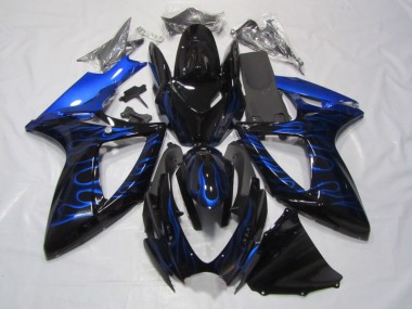 Aftermarket 2006-2007 Black Blue Flame Suzuki GSXR750 Bike Fairings