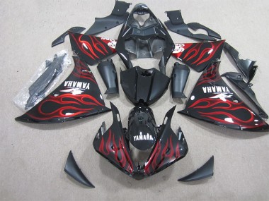 Custom 2012-2014 Black Red Flame Yamaha YZF R1 Motor Fairings